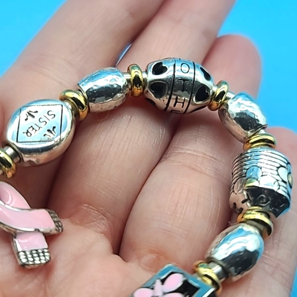 Brighton 2008 "POWER OF PINK" Sister, Wife, Friend Silver Bead & Enamel Bracelet - Picture 4 of 9